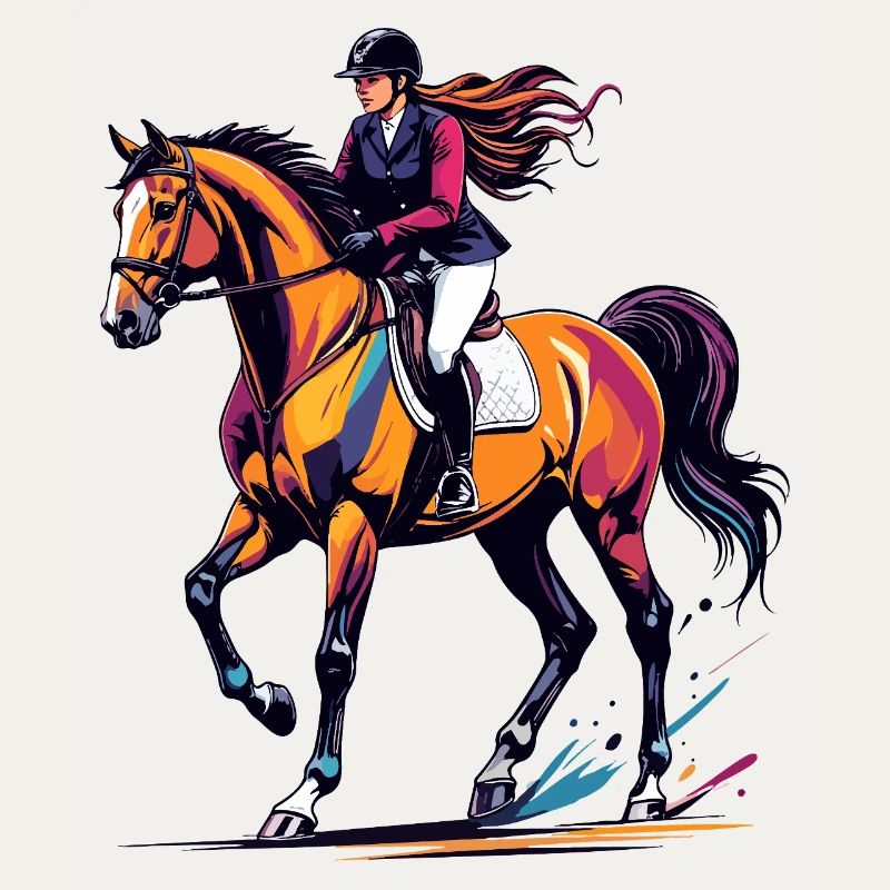 Farbexplosion Reitsport Springendes Pferd Reiterin