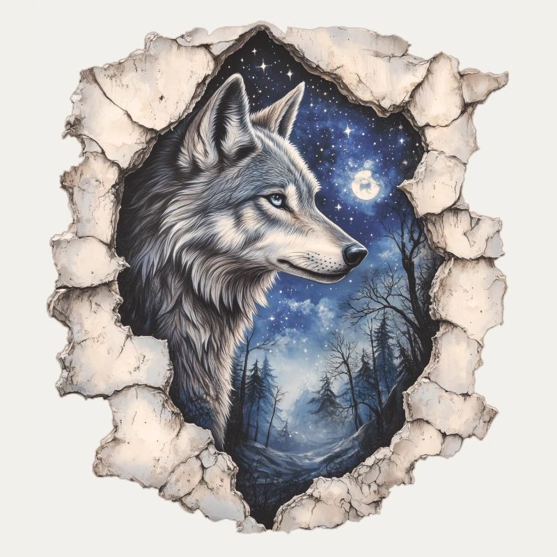 Wolf mit Sternenhimmel