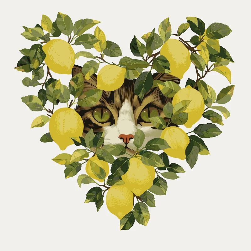 Chat se cache dans un cœur de citron