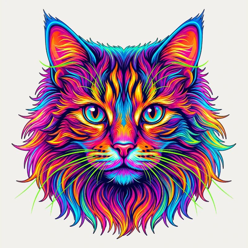 Neon Katzenkopf Farbexplosion