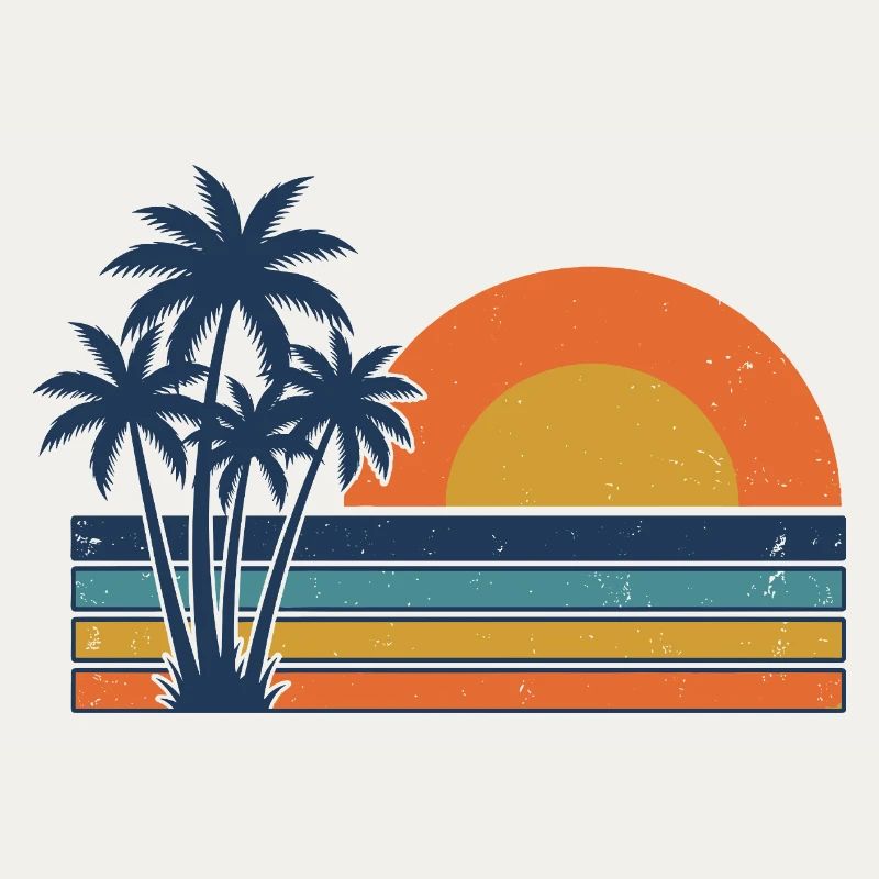 Retro Sonnenuntergangs-Palmen Sommerstrand