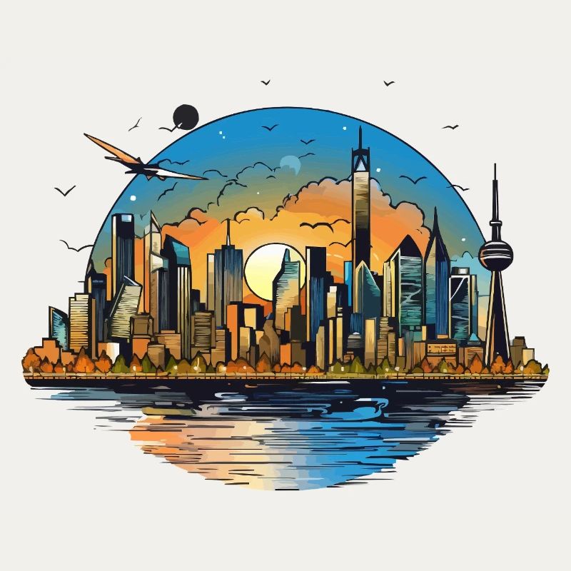 Sunset Skyline Reflection