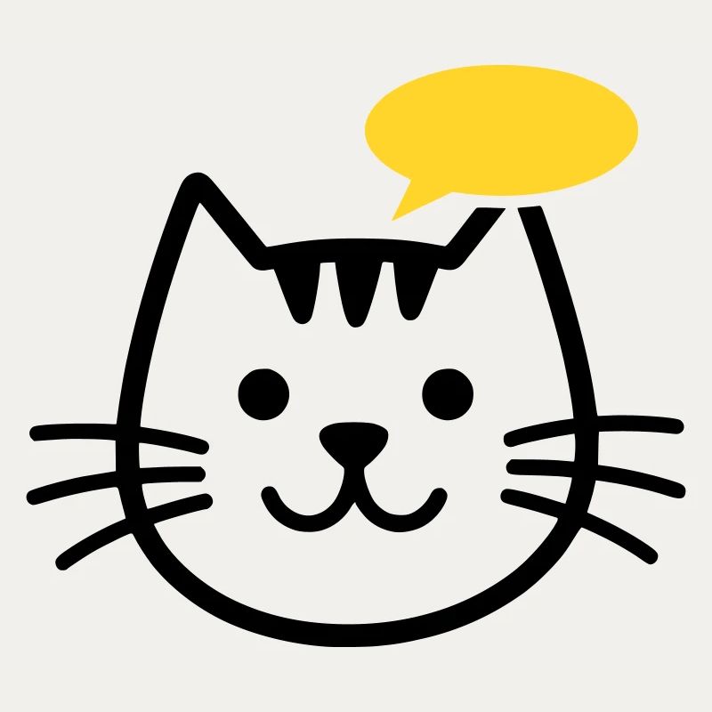 Cat head with yellow speech bubble