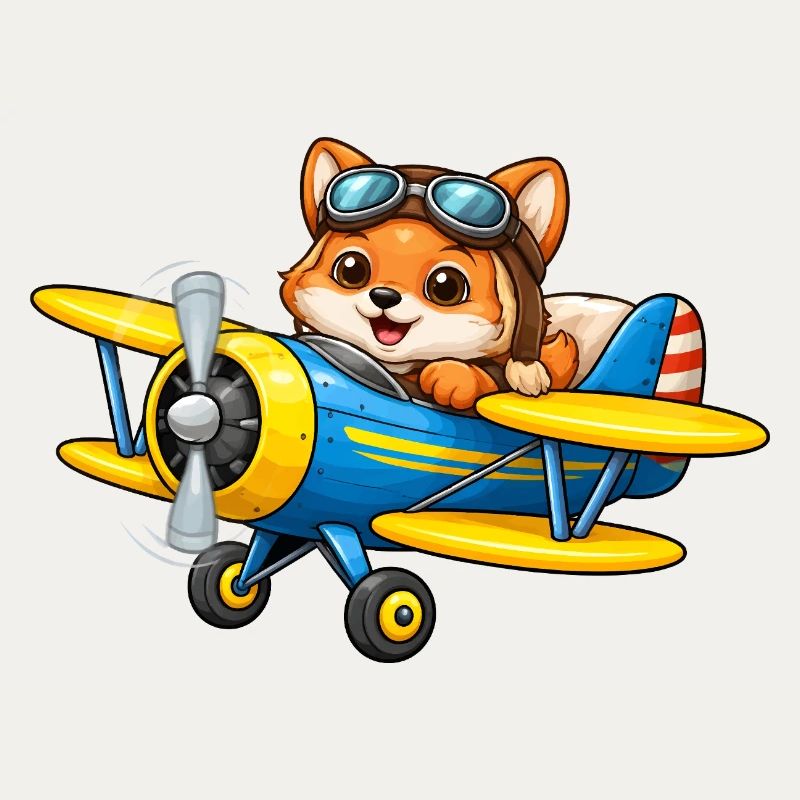 Fuchs Pilot Doppeldecker Flugzeug Cartoon  
