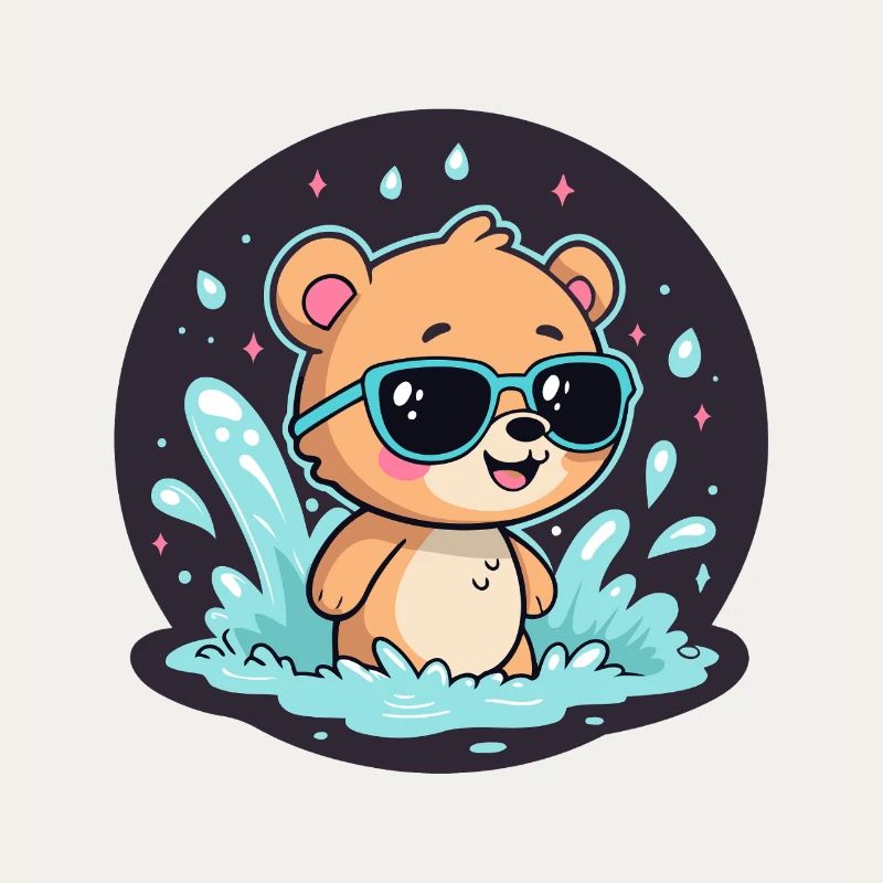 Chic surfer bear with blue glasses
