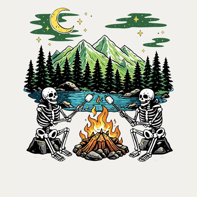 Skeleton Campfire Night Marshmallow Camping Camp