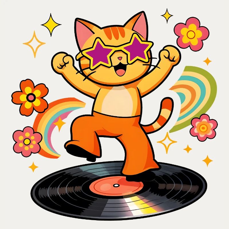 Chat Disco sur Vinyle Coloré