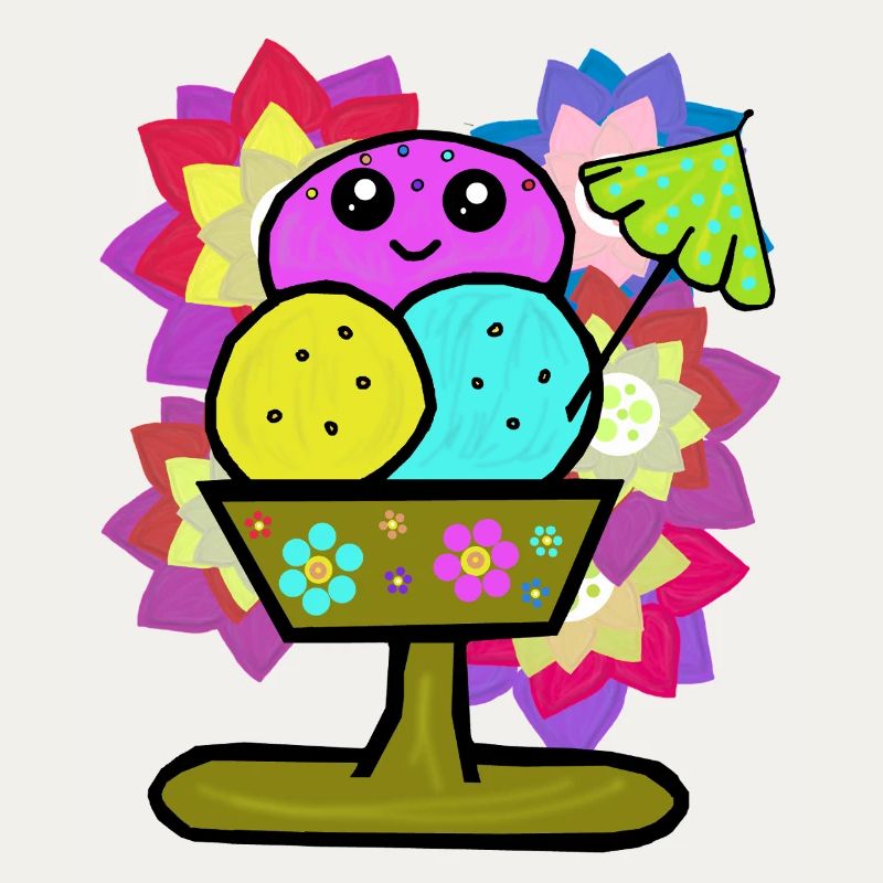 Retro Eis Eiskrem Eisbecher Vintage Blumen 