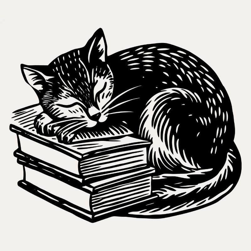 Cat sleeping on book