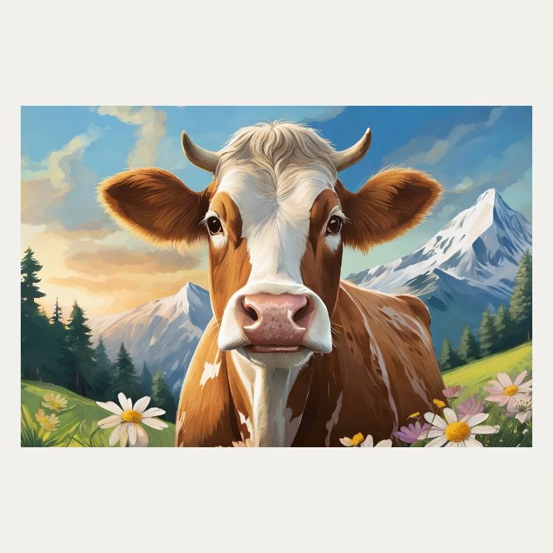 Vache joyeuse dans le panorama alpin