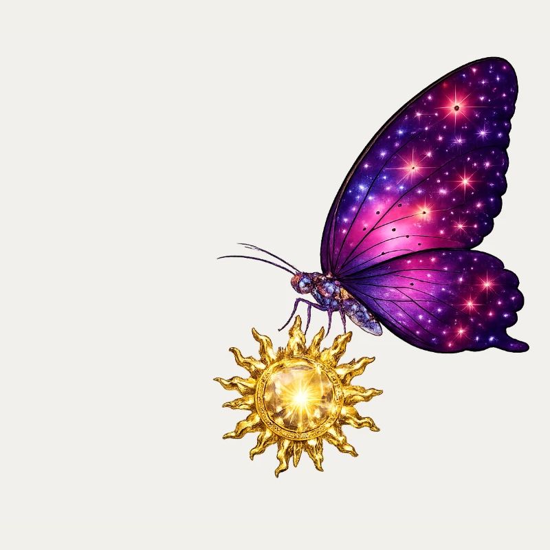 Soleil doré et papillon de l’espace.