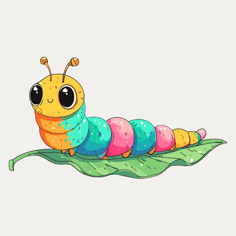 Chenille dessinée colorée sur feuille