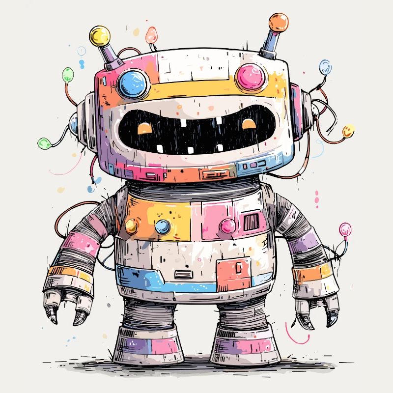 Robot coloré avec des éclaboussures de peinture