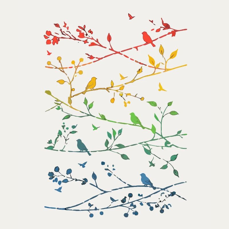 Rainbow branches and birds
