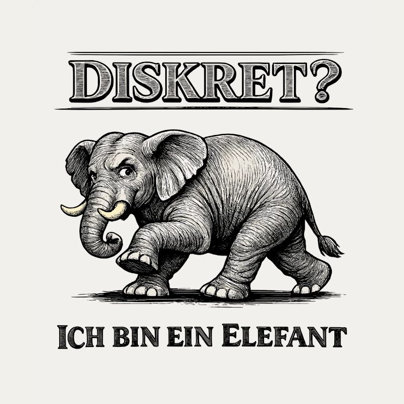 Diskret? Ich bin ein Elefant Humor Spruch
