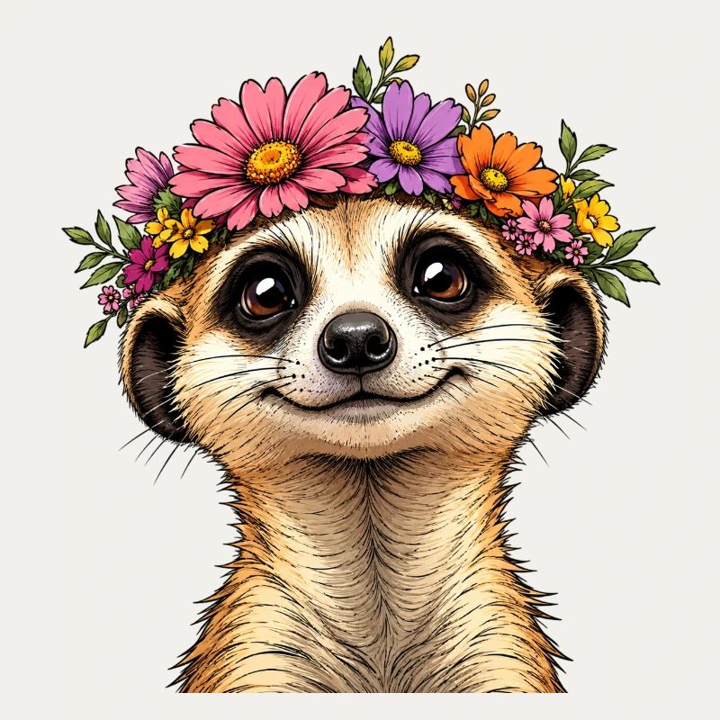 Erdmännchen mit Blumenschmuck 