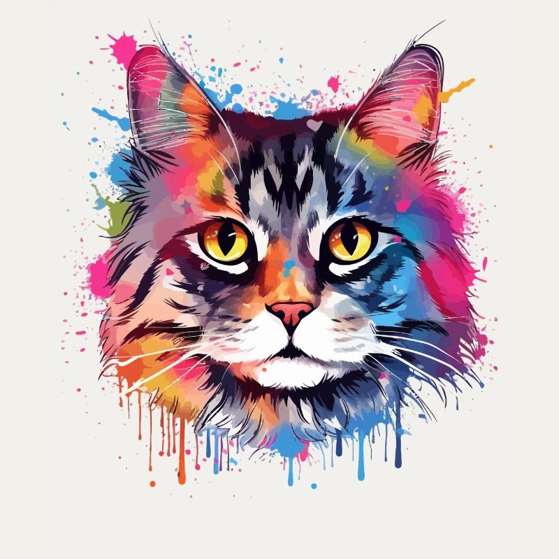 Art coloré éclaboussé Visage de chat américain à queue courte