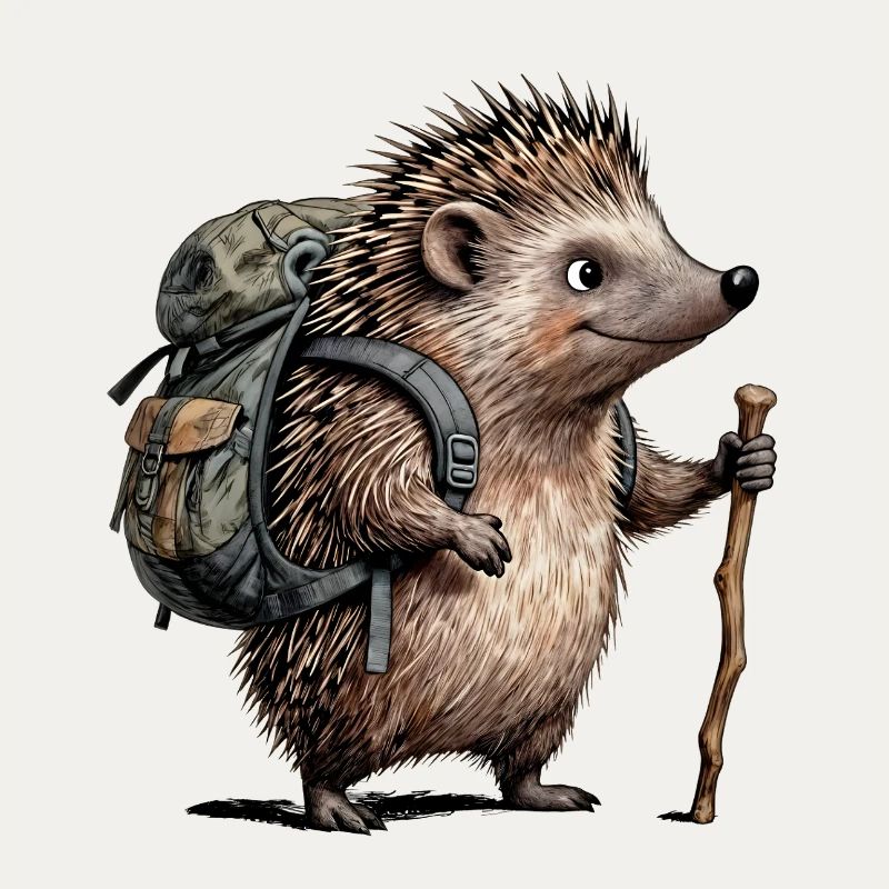 Hiking hedgehog with backpack