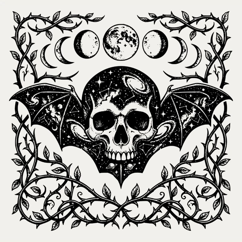 Gothic Bat Wings Design mit himmlischen Schädeln