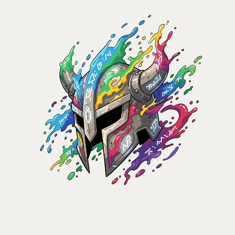 Runenhelm im Regenbogenfeuer