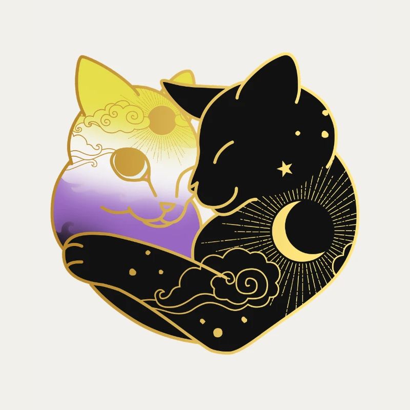 Nonbinary Cat Celestial Heart LGBT Pride Flag