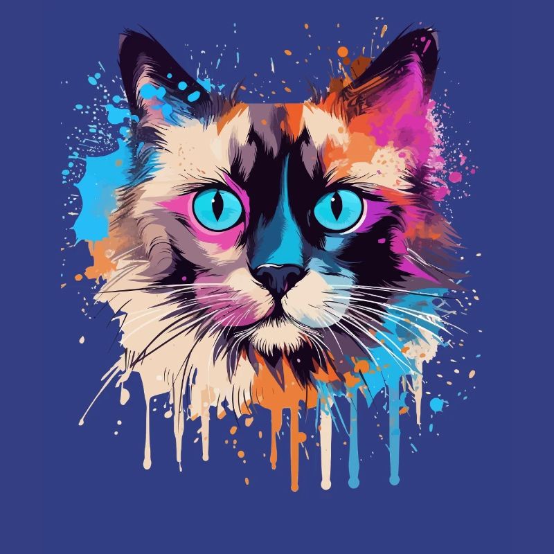 Visage de chat balinis coloré avec des éclaboussures