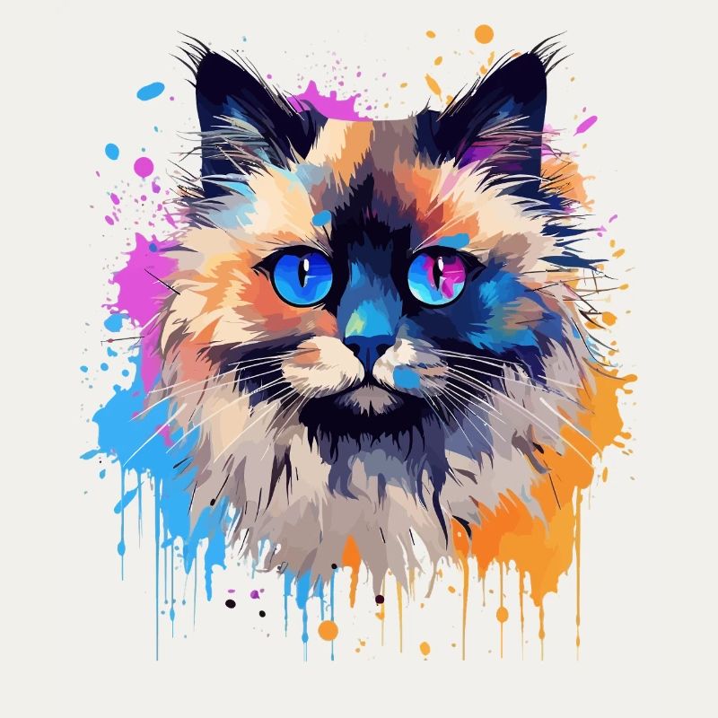 Bunte Birman-Katzengesicht-Splash-Kunst