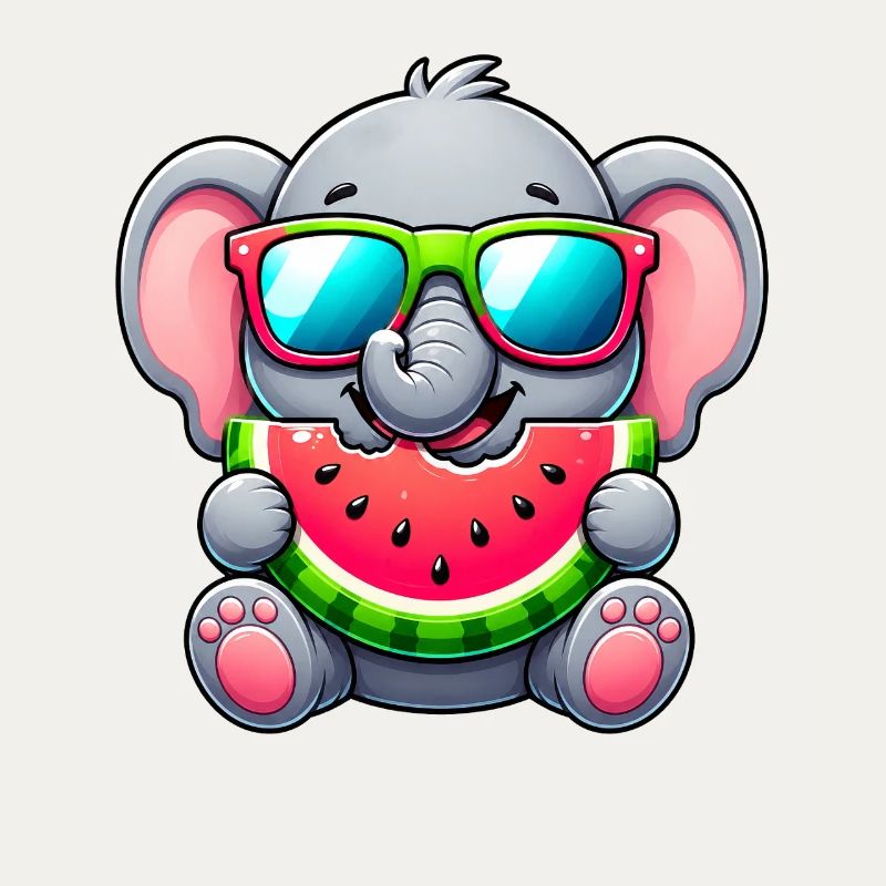 Dessin animé Éléphant mignon avec pastèque