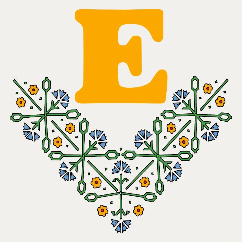 buchstabe e blume 4 blau orange