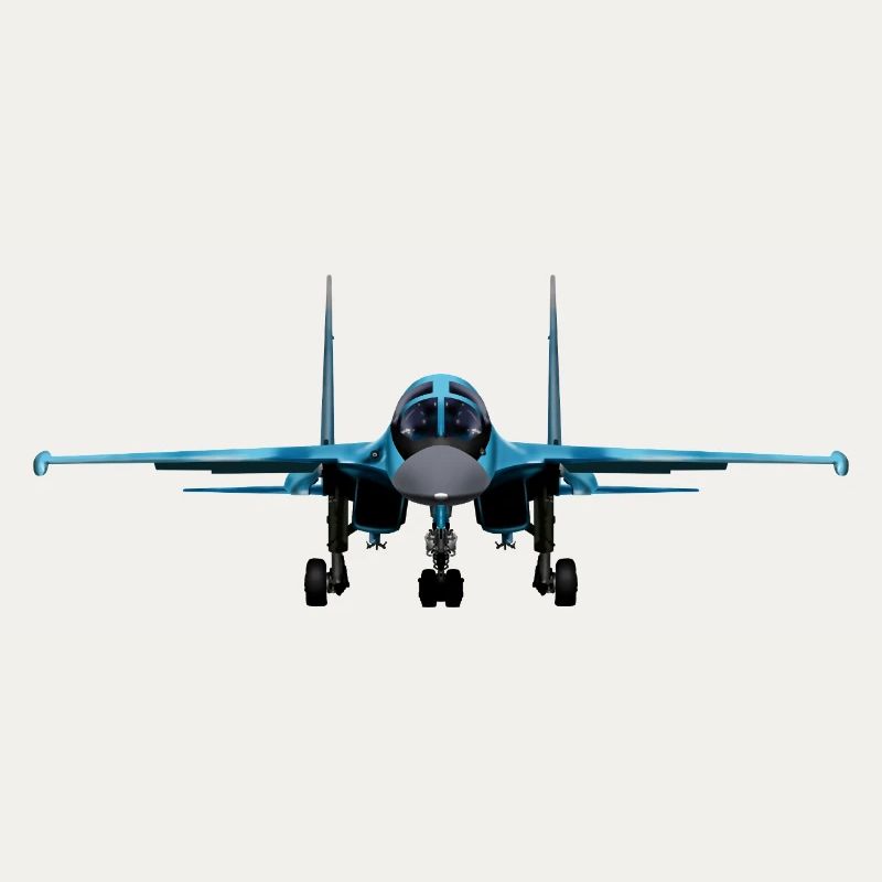 Blauer Kampfjet Frontansicht