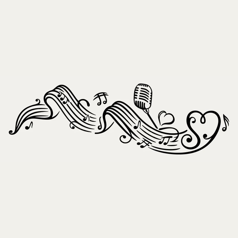 Notenblatt mit microphon, music, notes, clef