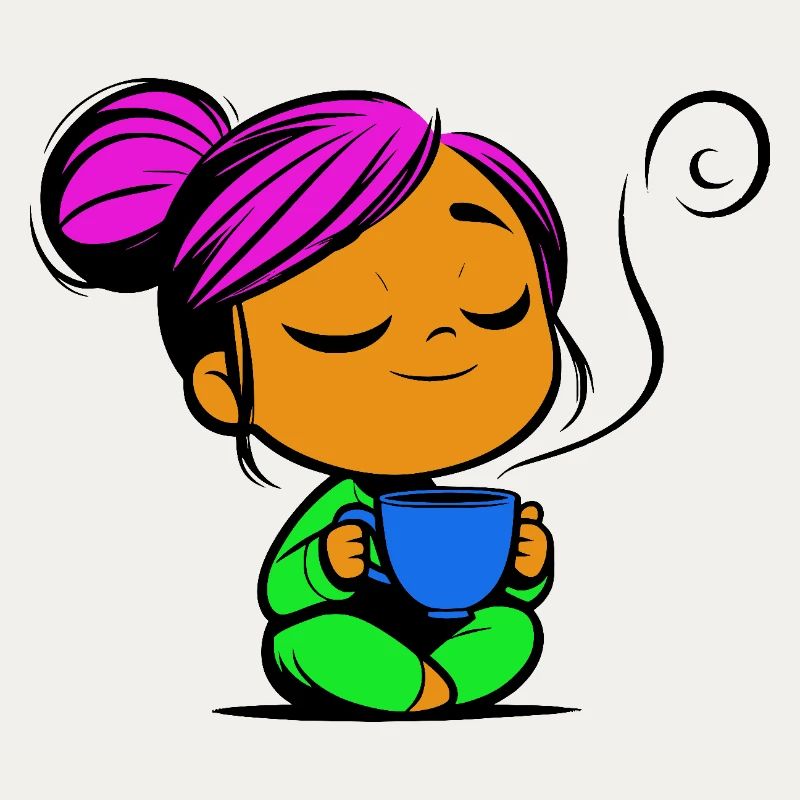 Tassmine enspannt mit einer Tasse Tee oder Kaffee