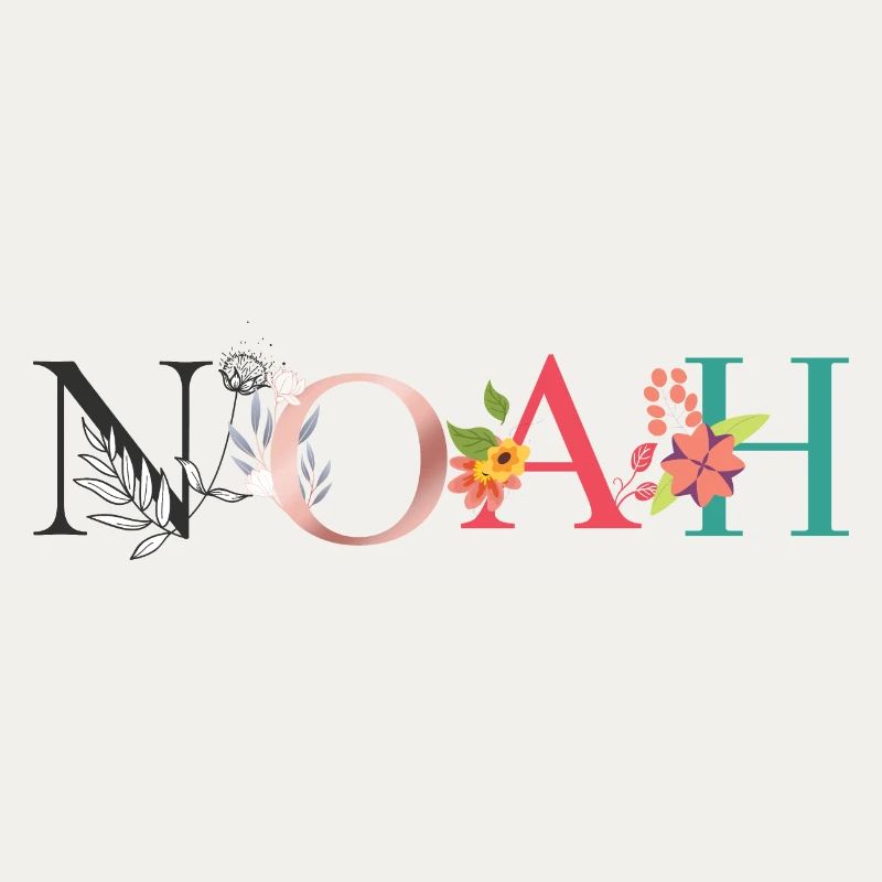 Art du nom NOAH avec des fleurs brodées