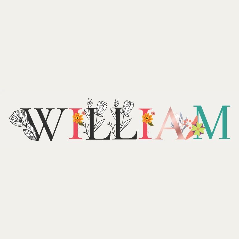 Art du nom WILLIAM avec fleurs brodées