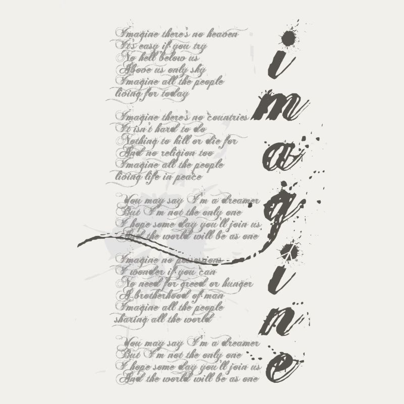 imagine - grafisches Peace-Zeichen und Lied-Text