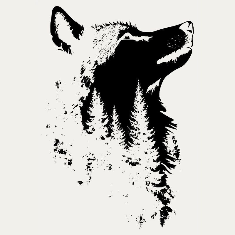 Silhouette de forêt de visage de loup