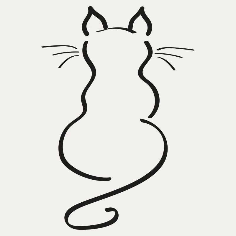 Cat Minimalist Line Back Plain Thick