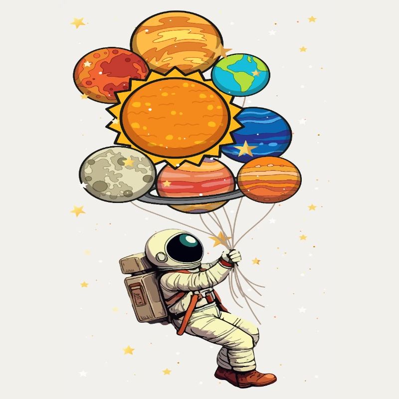 Astronaut With Planet Balloons Outer Space