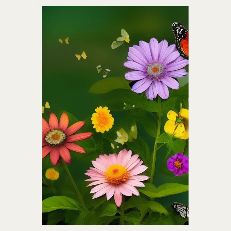 Fleurs et papillon