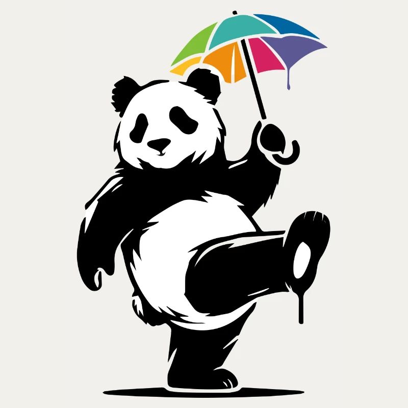 Dancing panda with rainbow umbrella