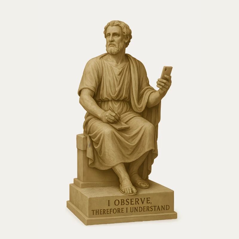 Ancient Philosopher Statue with Smartphone