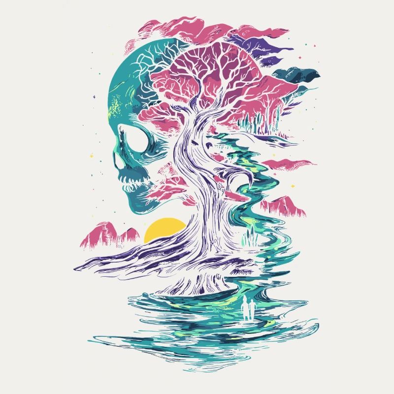 Mystical tree skull silhouette fantasy gothic