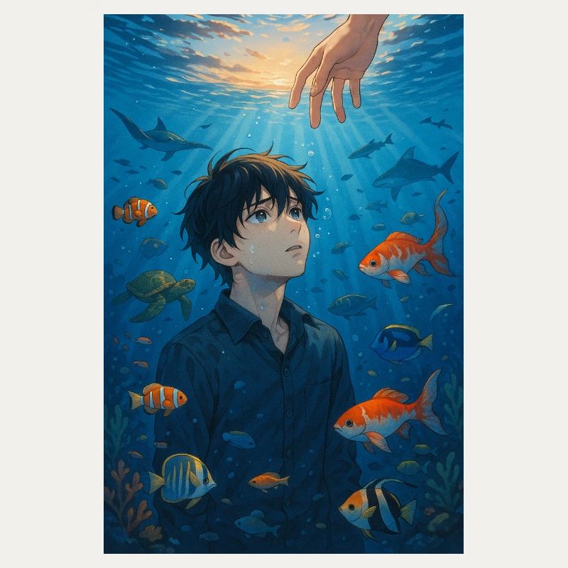 "Drowning in Light – Anime Ocean Tragedy"