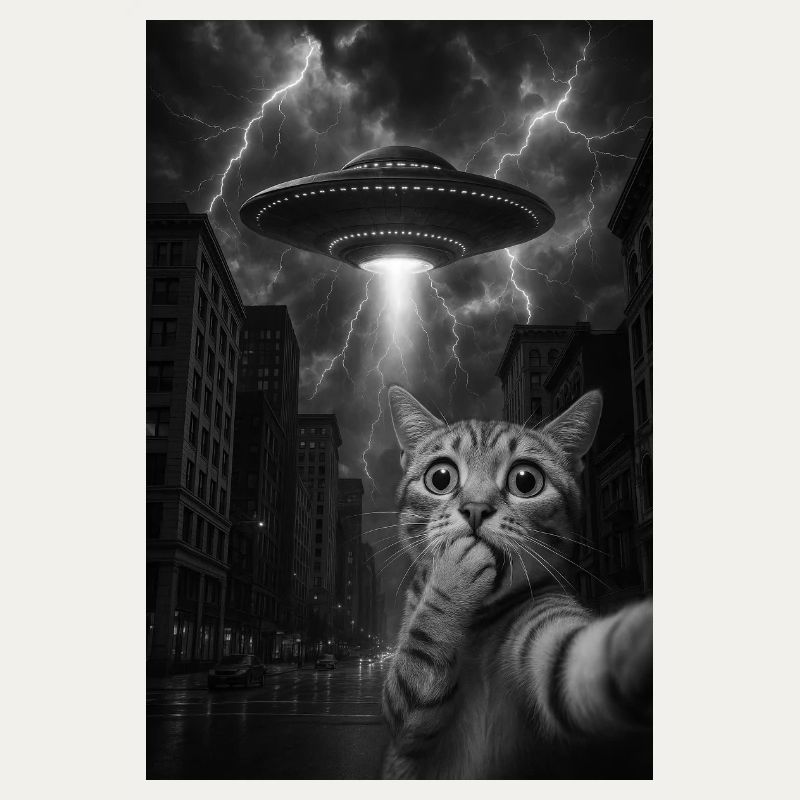 Selfie Katze mit Alien UFO - UFO Katze 