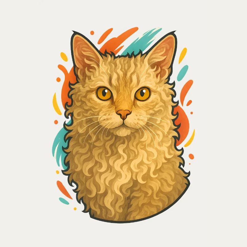 LaPerm cat with vibrant background