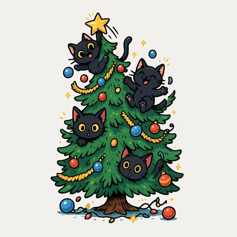Weihnachtsbaum mit Katzen