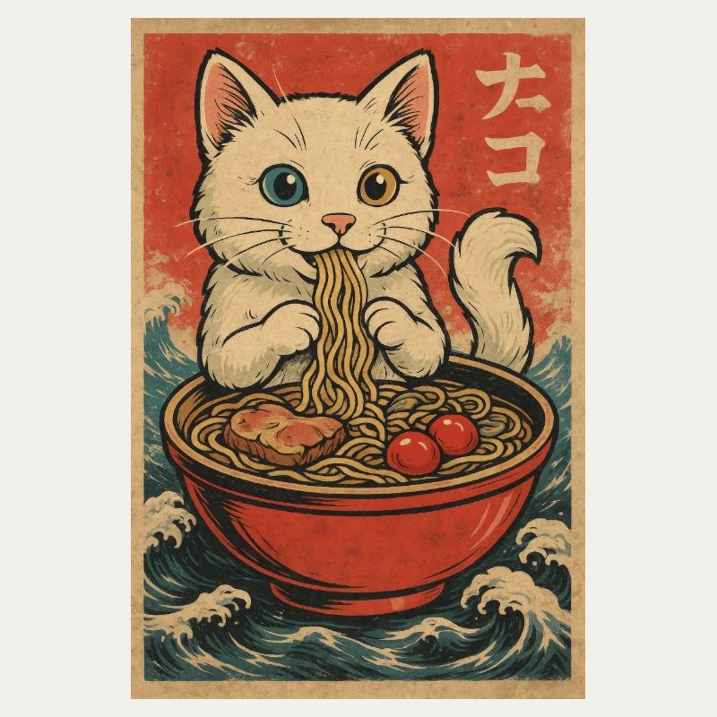 Cat Frames Ukiyo-E Retro