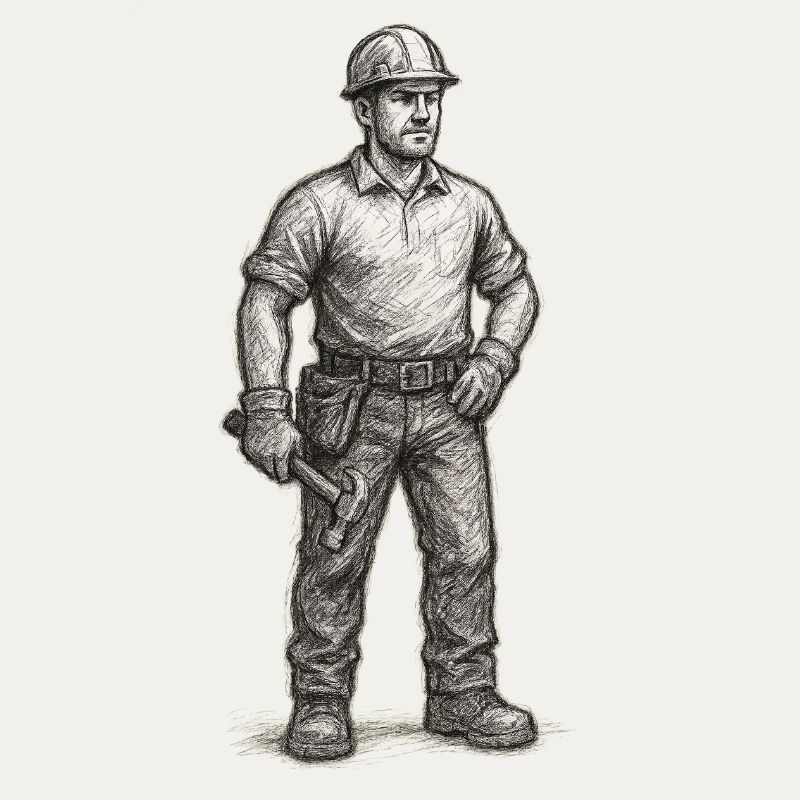 Grob skizzierter Bauarbeiter mit Hammer
