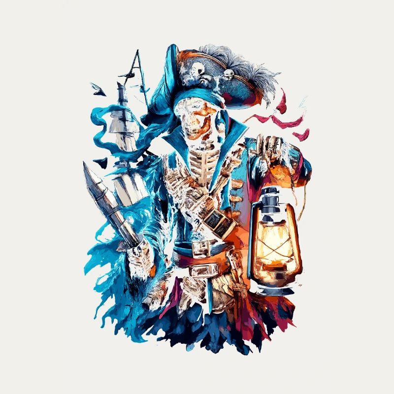 Pirate squelette à la lumière d’une lanterne