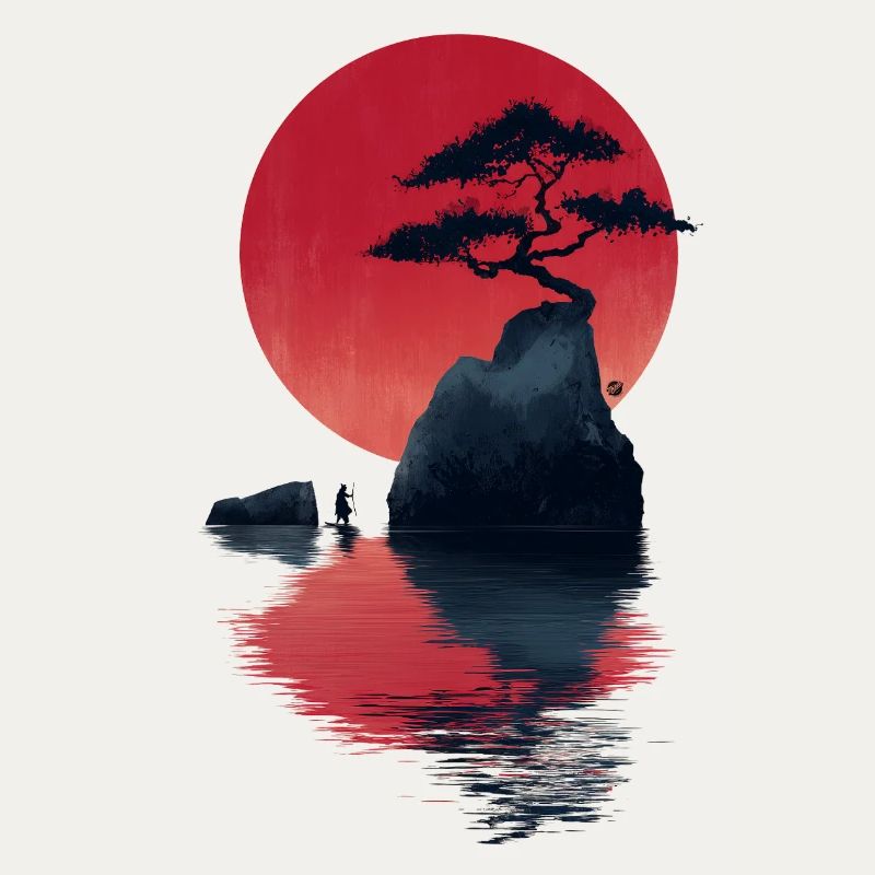 Île du Coucher de Soleil Zen Rouge